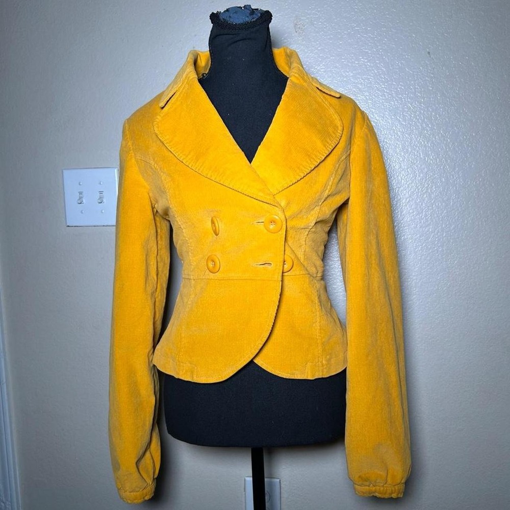 Vintage Tulle Anthropologie Y2K Mustard Yellow Corduroy Fitted Blazer Jacket S